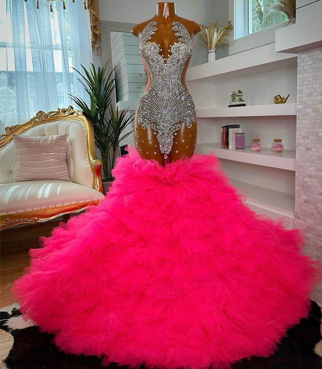 2023 May Aso Ebi Mermaid Crystals Prom Dress See Through Luxurious Evening Formal Party Second Reception Birthday Engagement Gowns Dress Robe De Soire