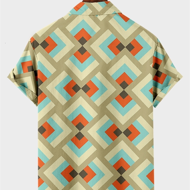 Men's Casual Shirts Harajuku y2k hombre street tops men's trendy digital print casual fashion trend prismatic pattern button up shirt 4 2305