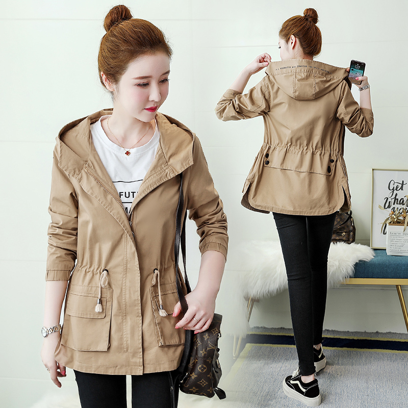 Women's Jackets short coat woman spring and autumn dress Korean version of waist display thin college wind hooded small man windbreake 230505