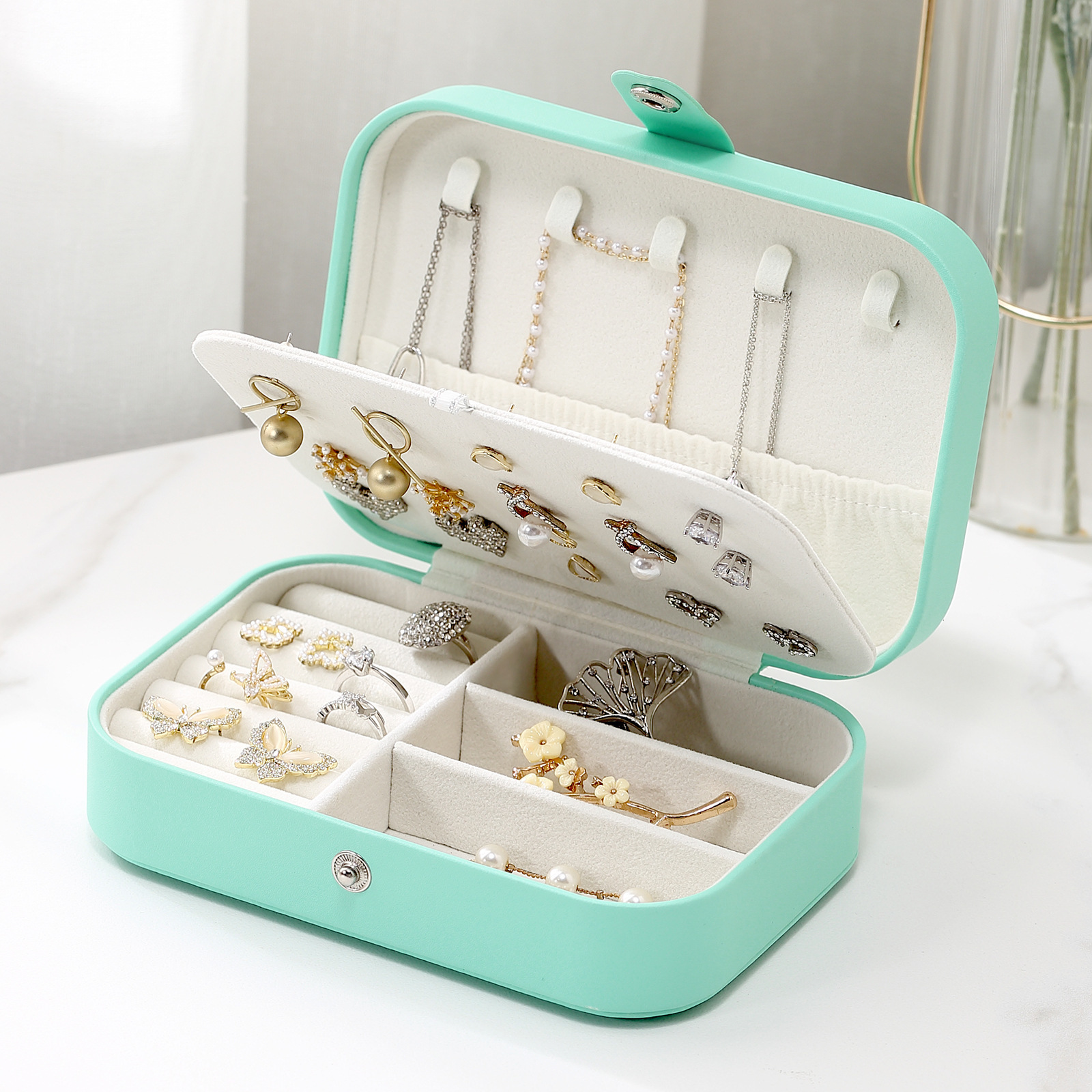 Jewelry Boxes Fashion Mini Jewelry Display Case Ring Box Cabinet Armoire Portable Organizer Case Travel Storage Joyeros Organizador De Joyas 230505