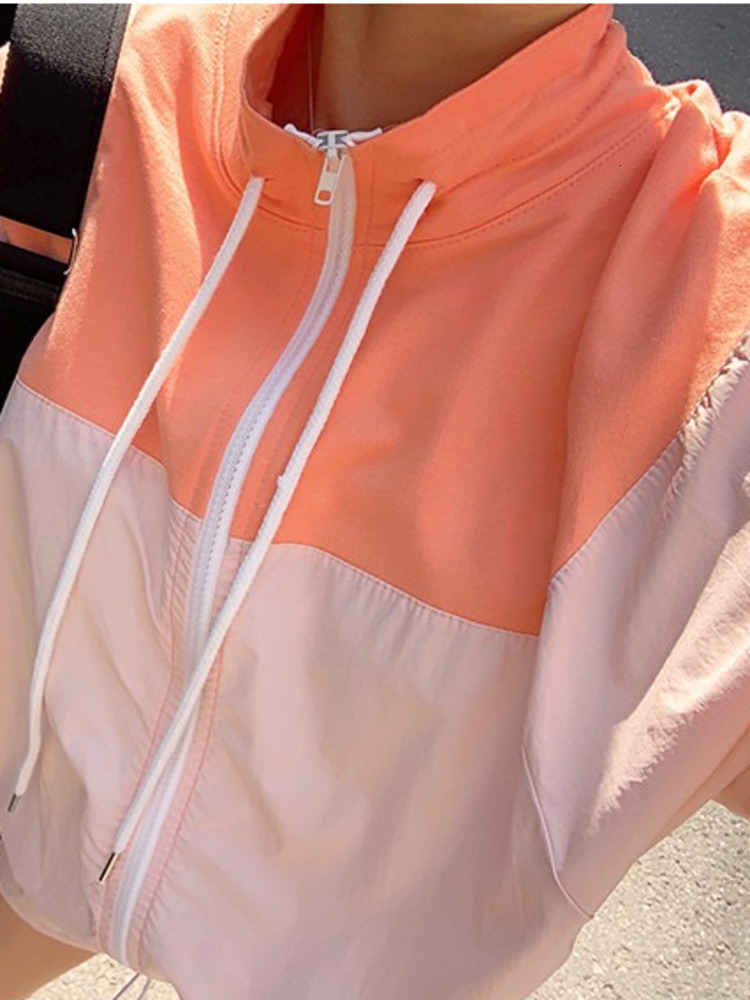 Women's Jackets EWQ Women Drawstring Contrast Long Sleeve Jacket Spring Summer New Patchwork Zipper Jackets Coat Female Loose Top 16Y7325 230505