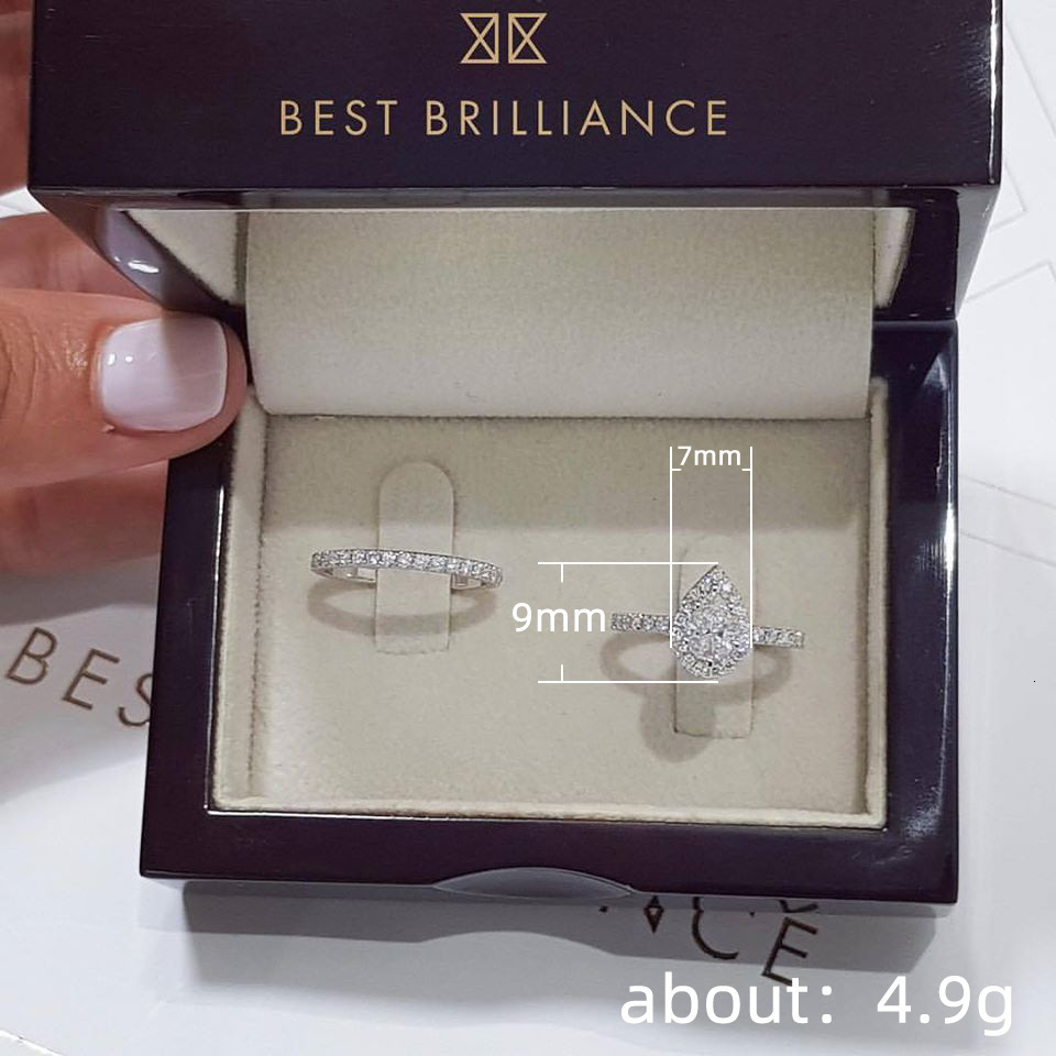 Wedding Rings Simple Water Drop Zircon Engagement Set for Women with Micro Pave Cute Pear Shaped Female Jewelry Gift 230505