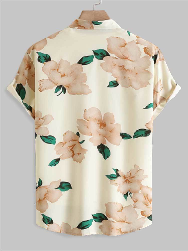 Men's Casual Shirts Shirt for Men Satin Floral Pattern Short Sleeves Blouses Stand Collar Silky Shirts for Vacation Daily Streetwear Tops 230505