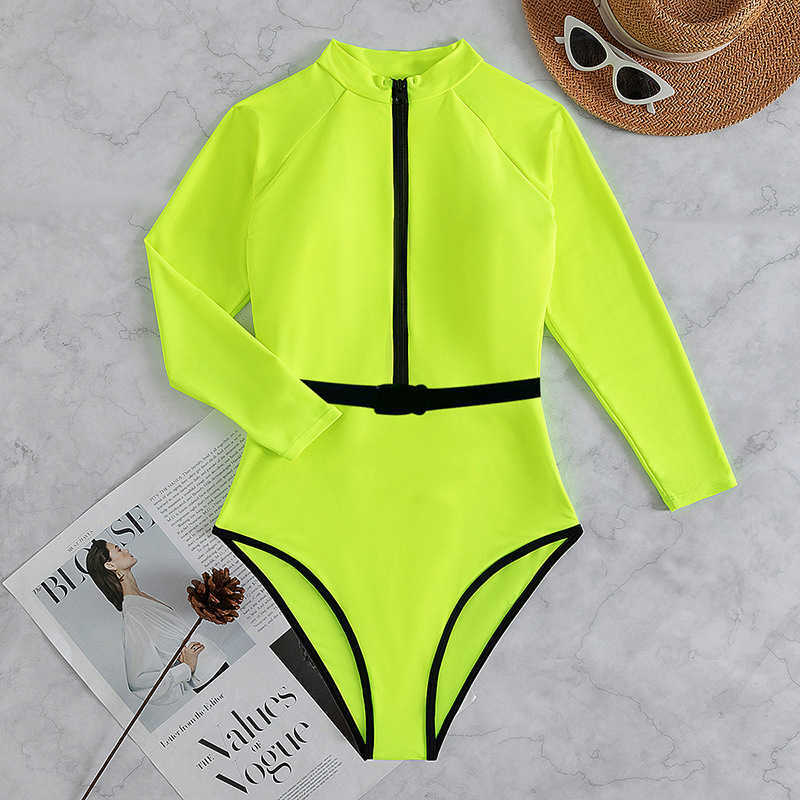 Wetsuits Drysuits Neon Yellow Long sleeve Swimsuit Rashguard Women Surfing Swimwear Surfing Diving swimming diving suit women Bodysuit Rash Guard J230