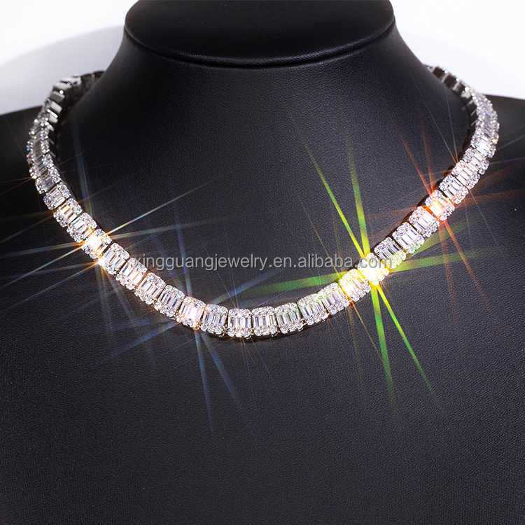necklace moissanite chain Custom 9mm Chains925 Silver with Vvs Cuban Link White Gold Plated Gra Certificate Hip Hop Baguette Cuban Link
