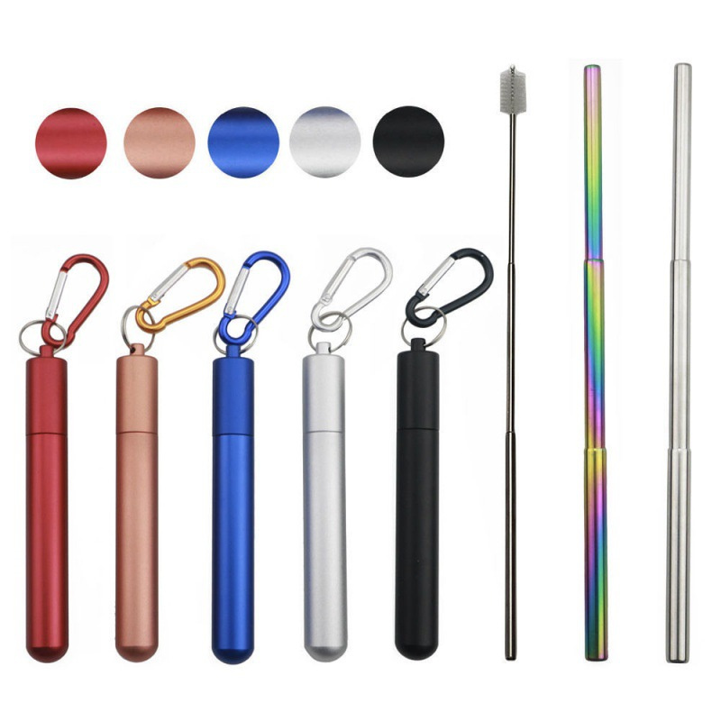 Foldable Straw Stainless Steel Straw Colored and Brush Set Telescopic Drink Straw