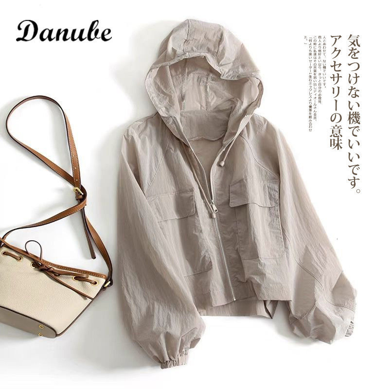 Women's Jackets Summer Sun Protection Clothing Women Korean Casual Loose Windbreaker Hoodie Zip Up Coat Outdoor Ultrathin Light Sunscreen Jacket 