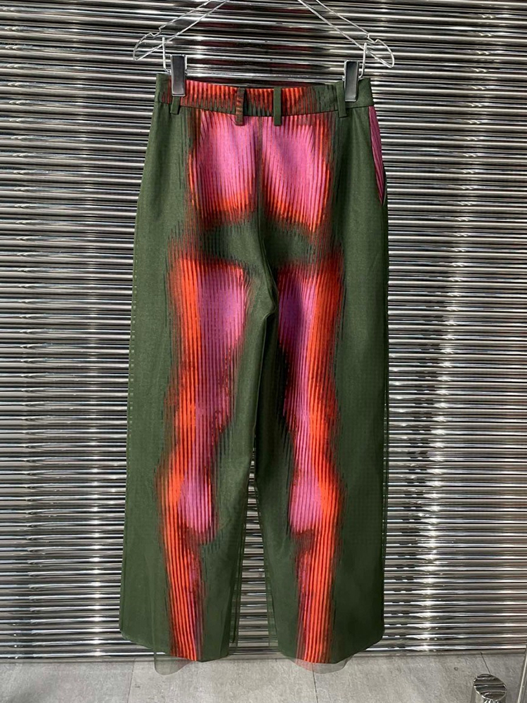 Womens Two Piece Pants TWOTWINSTYLE Print Sets For Women Notched Collar Long Sleeve Tops High Waist Wide Leg Summer Set Female Fashion 230504