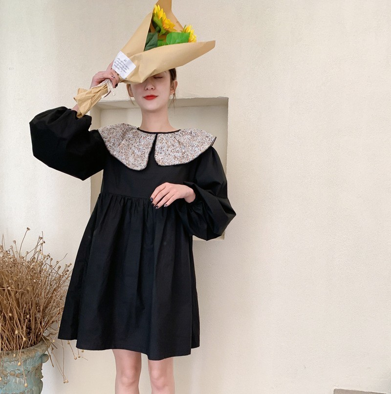 Family Matching Outfits Parent-child Wear Autumn Girl Baby Floral Irregular Collar Dress Retro Hepburn Style Dress 230506