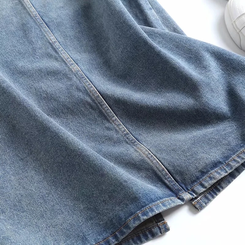 Skirts Dave Di England Style High Street Retro Washed Blue High Waist A-line Denim Skirt Women Forking Midi Skirt 230506