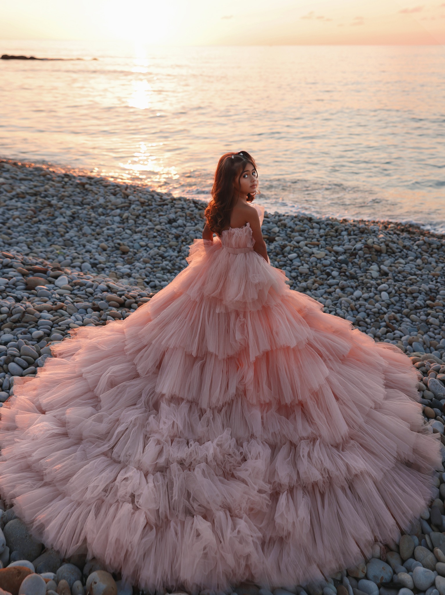 Blush Pink High Low Flower Girl Dresses For Beach Wedding Kids Strapless Party Girls Pageant Dresses Princess Birthday Photoshoot
