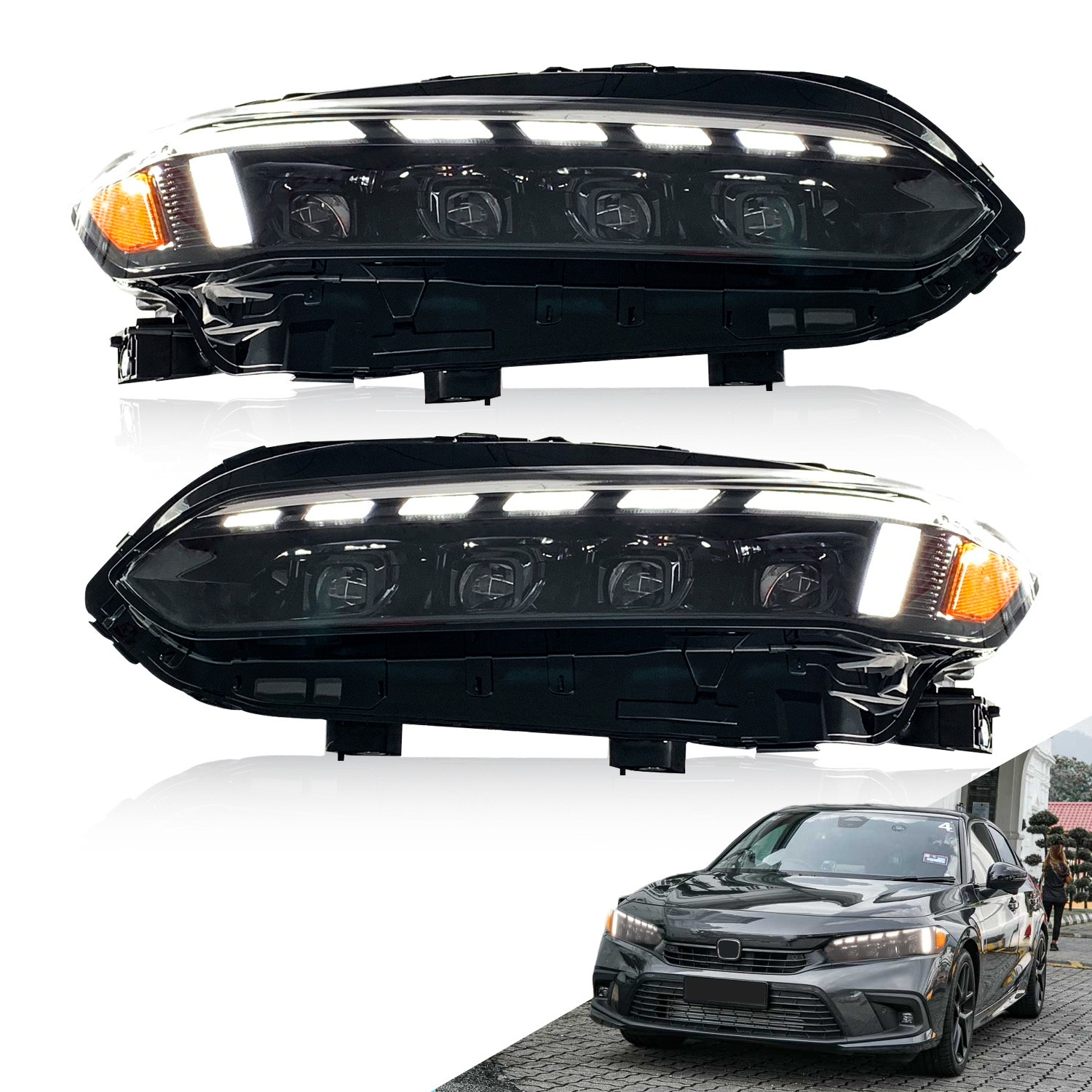 LED Light Bulb Headlights FOR HONDA CIVIC 11TH SEDAN/HATCHBACK/TYPER 2021-2023 Matrix Lens Turn Signal Headlight