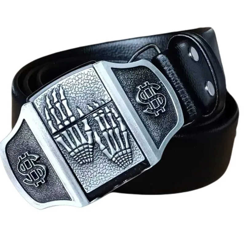 Men's Belt with lighter Golden skull lighter belt buckle metal lighters Kerosene lighter belt for men gift J0121