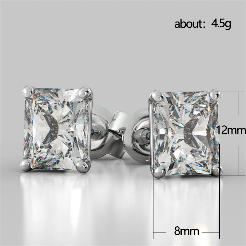 Square Stud Earring 4ct AAAAA Zircon Silver color Jewelry Engagement Wedding Earrings for Women Bridal Gift