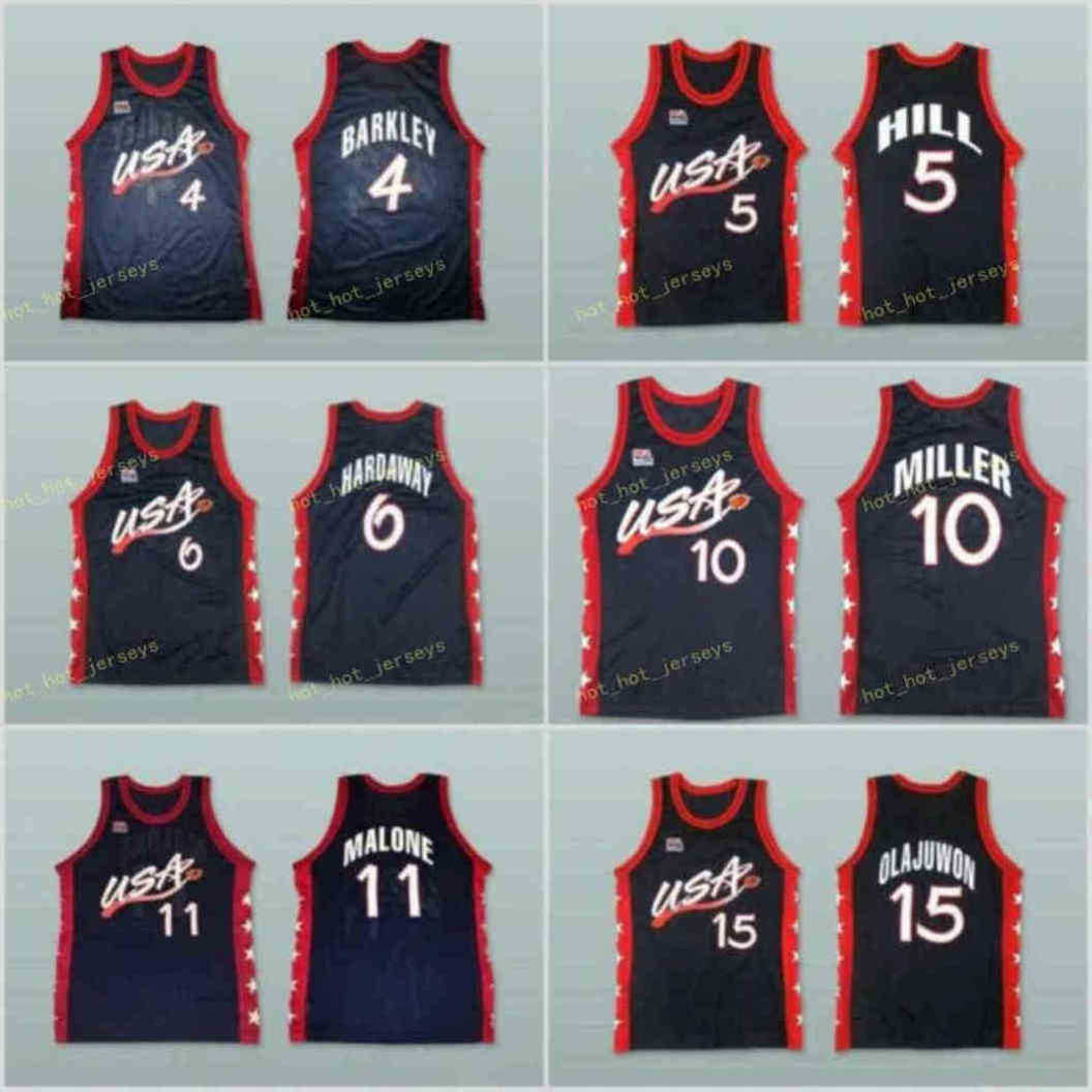 Dream Three 1996 Basketball Jerseys Karl 11 Malone Grant 5 Hill Reggie 10 Miller Jersey College Navy Blue White 13