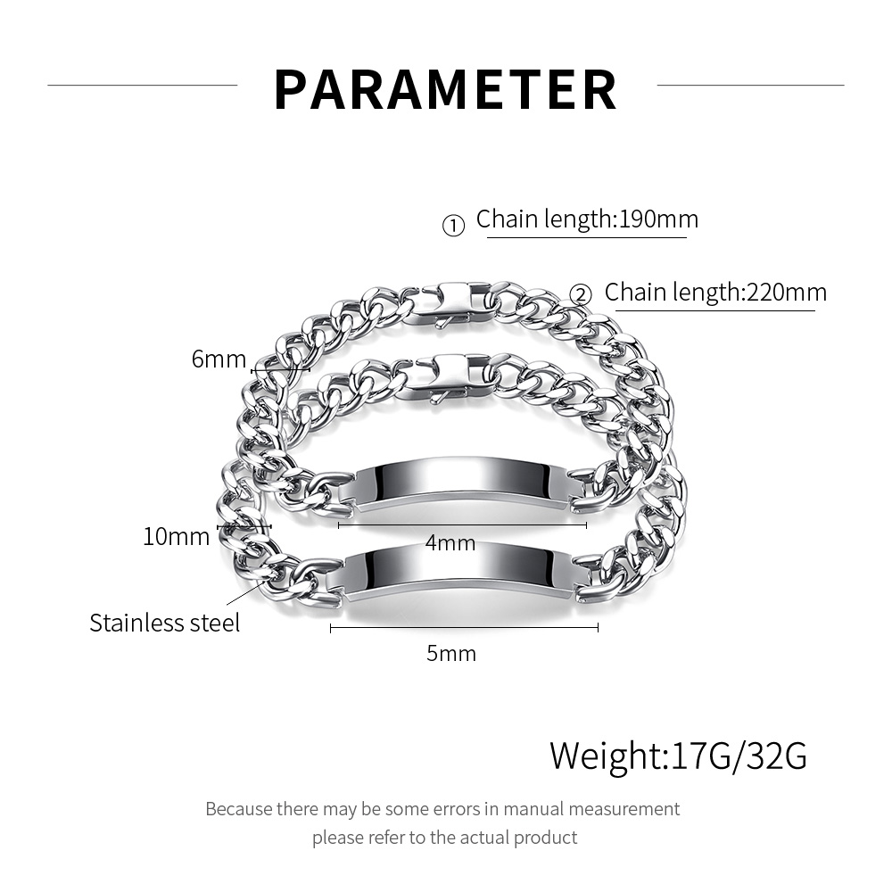 Fashion Simple Cuban Chain ID Bracelet Stainless Steel Smooth Link Bracelets For Women Mens Couple Silver Polished n1369
