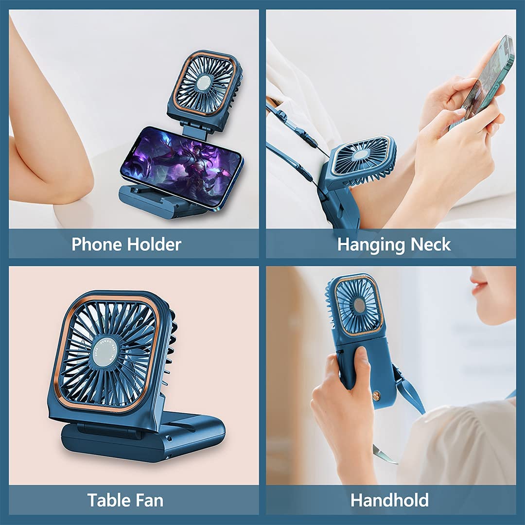 Mini Portable USB Foldable Personal Power Bank 3000mAh Battery Handheld Desk Fan with 4 Speeds Adjustment for Womens Girls Kids Travel Outdoor