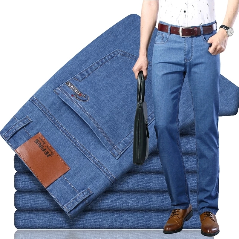 Men's Jeans Men's Stretch Regular Fit Jeans Business Casual Classic Style Fashion Denim Trousers Male Black Blue Light Blue Pants 230506