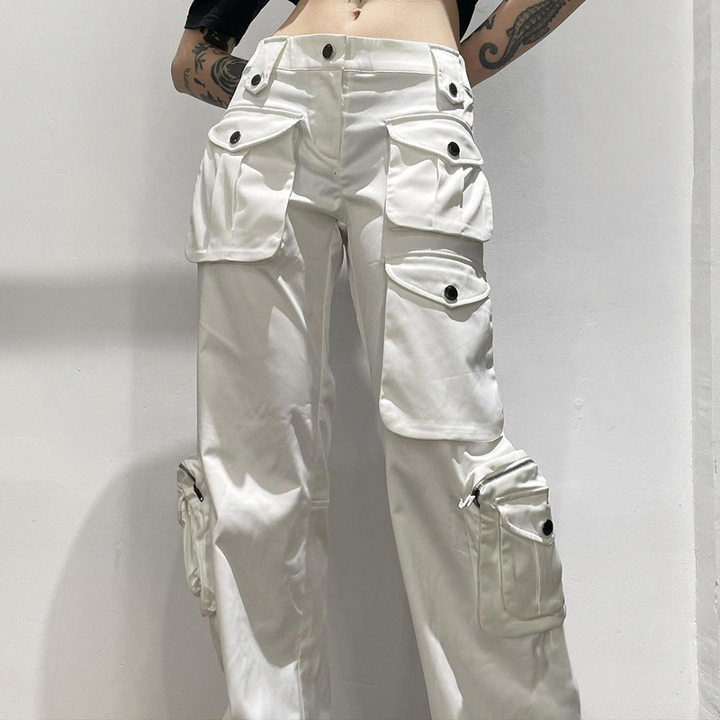 Women's Pants Casual Trousers Solid Fashion Streetwear Pockets Wide Leg High Waist Straight Y2k Denim Hop Street Style 230506