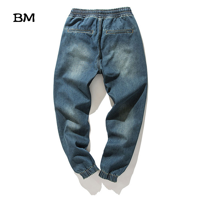 Men's Jeans Streetwear Denim Stretch Elastic Waist Jeans Men Blue Cargo Harem Jeans Male Plus Size 5XL Joggers Korean Full Length Pants 230506