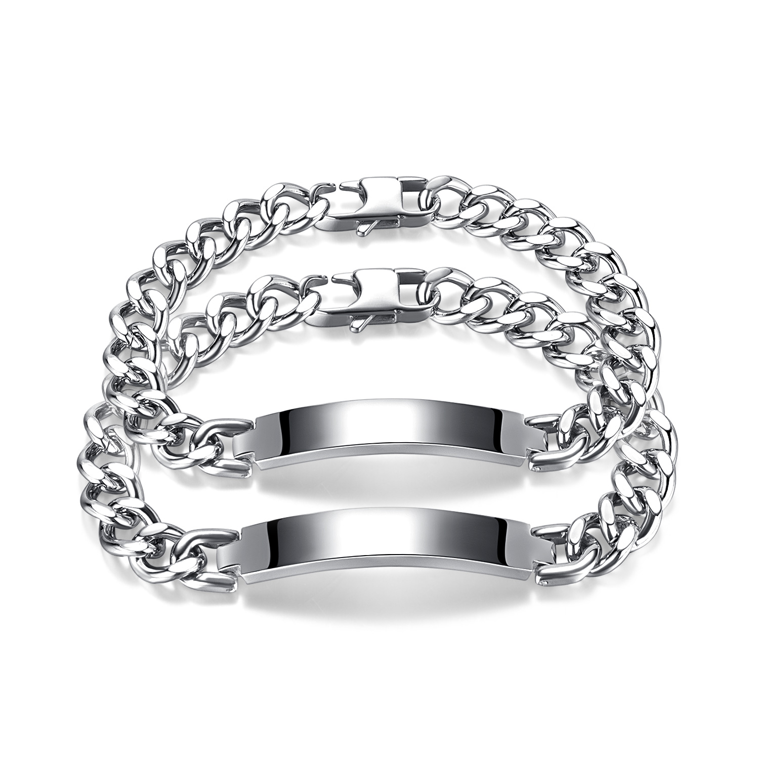 Fashion Simple Cuban Chain ID Bracelet Stainless Steel Smooth Link Bracelets For Women Mens Couple Silver Polished n1369