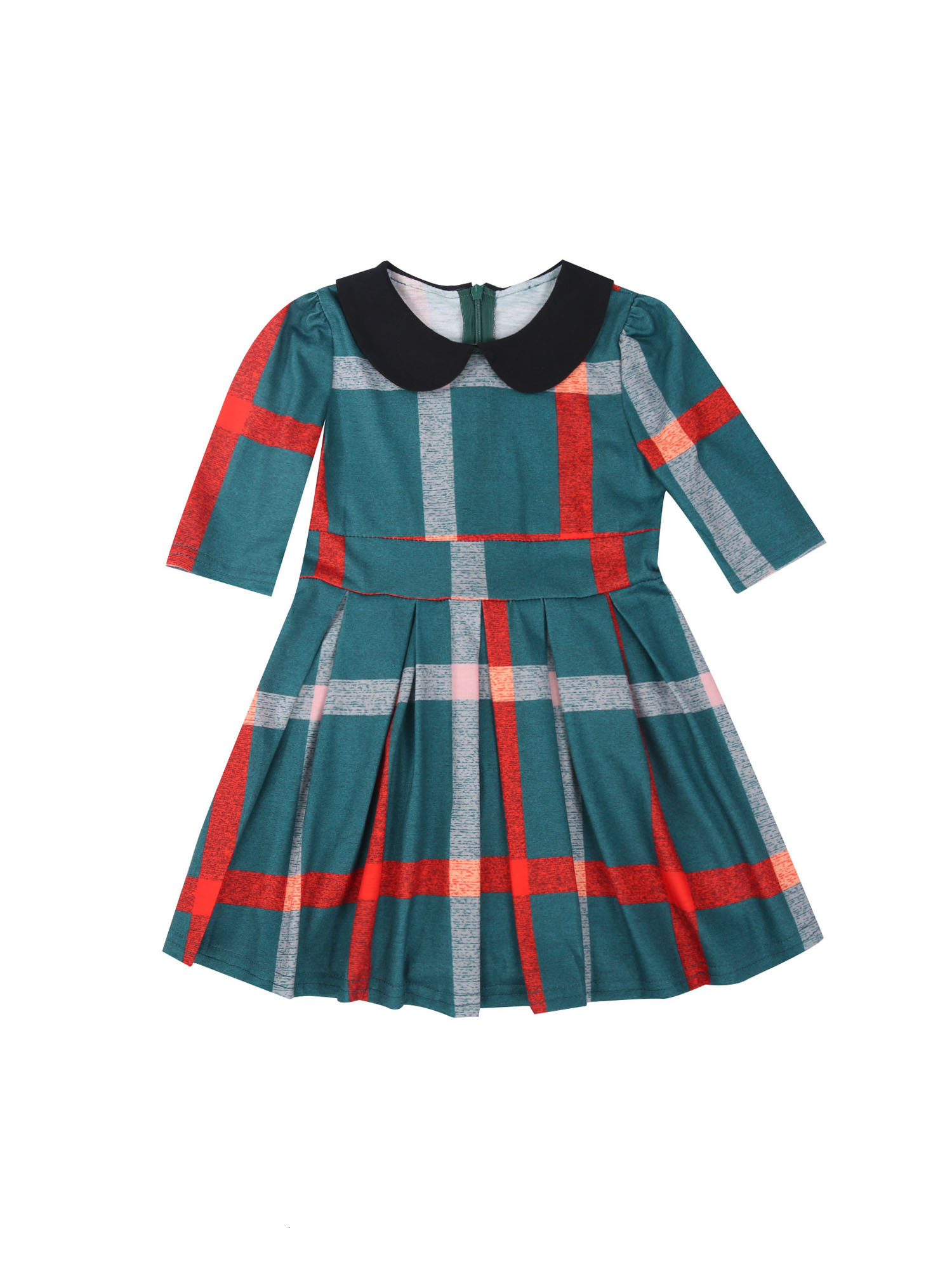 Family Matching Outfits Family Matching Dress Plaid Round Neck Elbow Sleeve One-Piece for Women and Daughter Parent-Child Outfit Green 230506