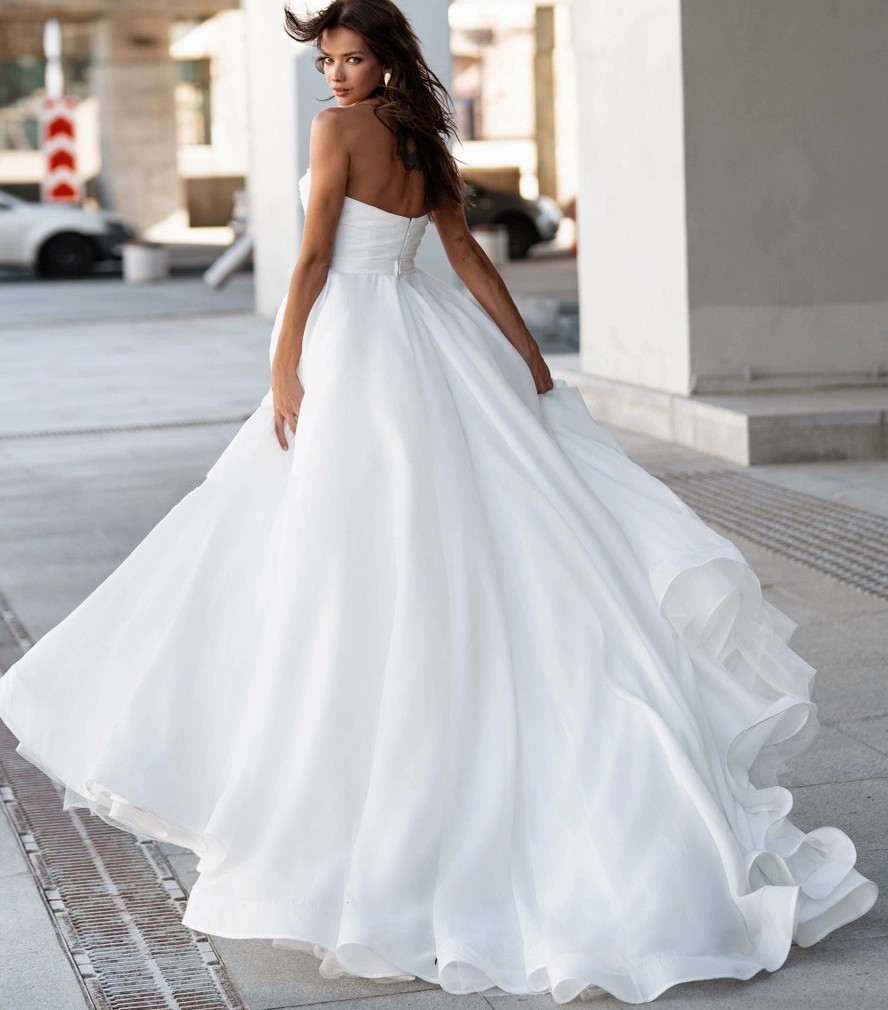 A Line Organza Wedding Dress Sheer Beaded Peal Neck Pleat Bridal Formal Gowns Sweet Train Vestidos De Novia Custom Made