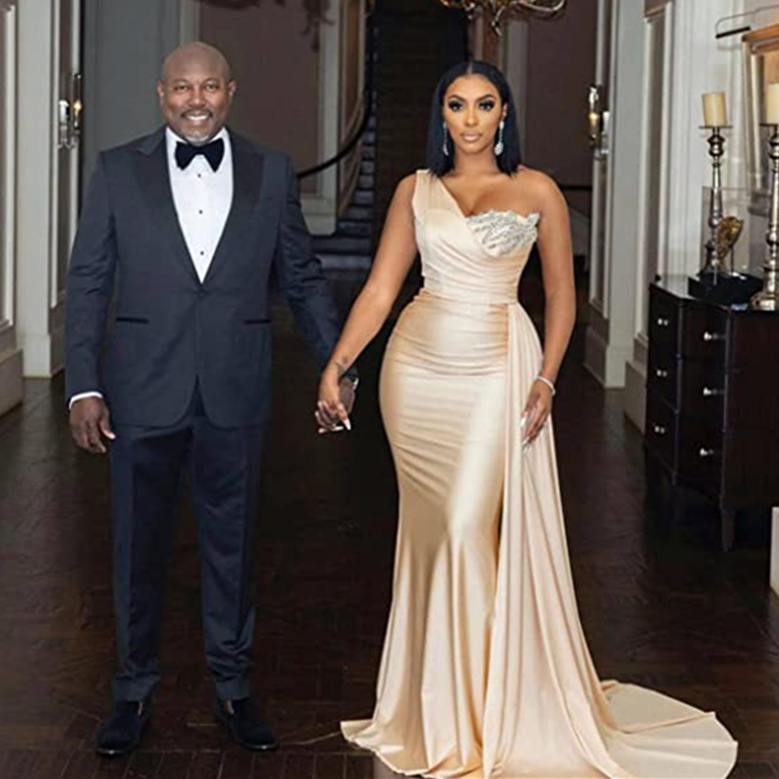 Plus Size Arabic Aso Ebi Mermaid Sexy Prom Dresses One Shoulder Satin Evening Formal Party Second Reception Bridesmaid Gowns Dress Custom Made