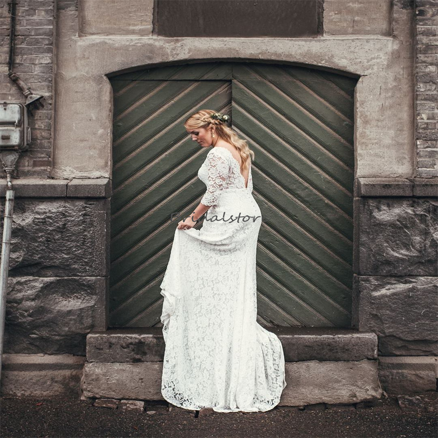 New Lace Mermaid Wedding Dress 2023 Elegant Boho Backless Romantic Custom Size Civil Bride Dresses Plus Size Sweep Train Bridal Vestido De Novia Bride
