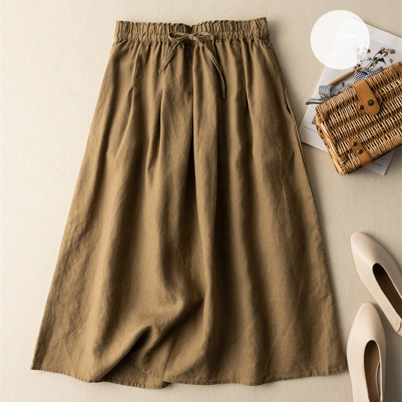 Skirts Limiguyue Midi Cotton Linen Skirt Women Loose Lace-up Summer Straight Skirts Literary High Waist Retro Casual Skirts Simple J422 230506