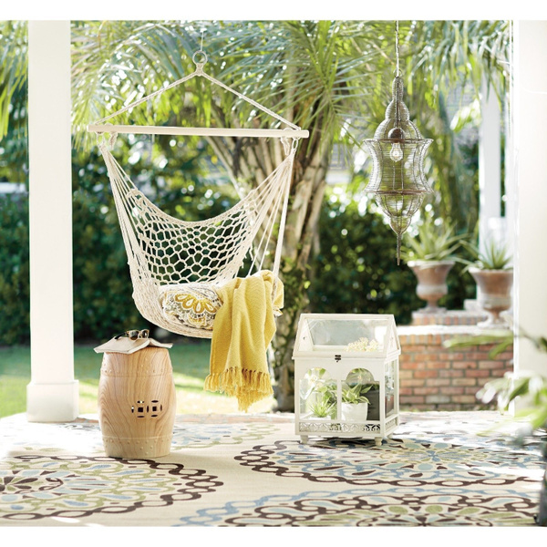 Hammock Cotton Swing Camping Hanging Rope Chair Wooden Beige White Outdoor Patio Cannot Ship To POBOX