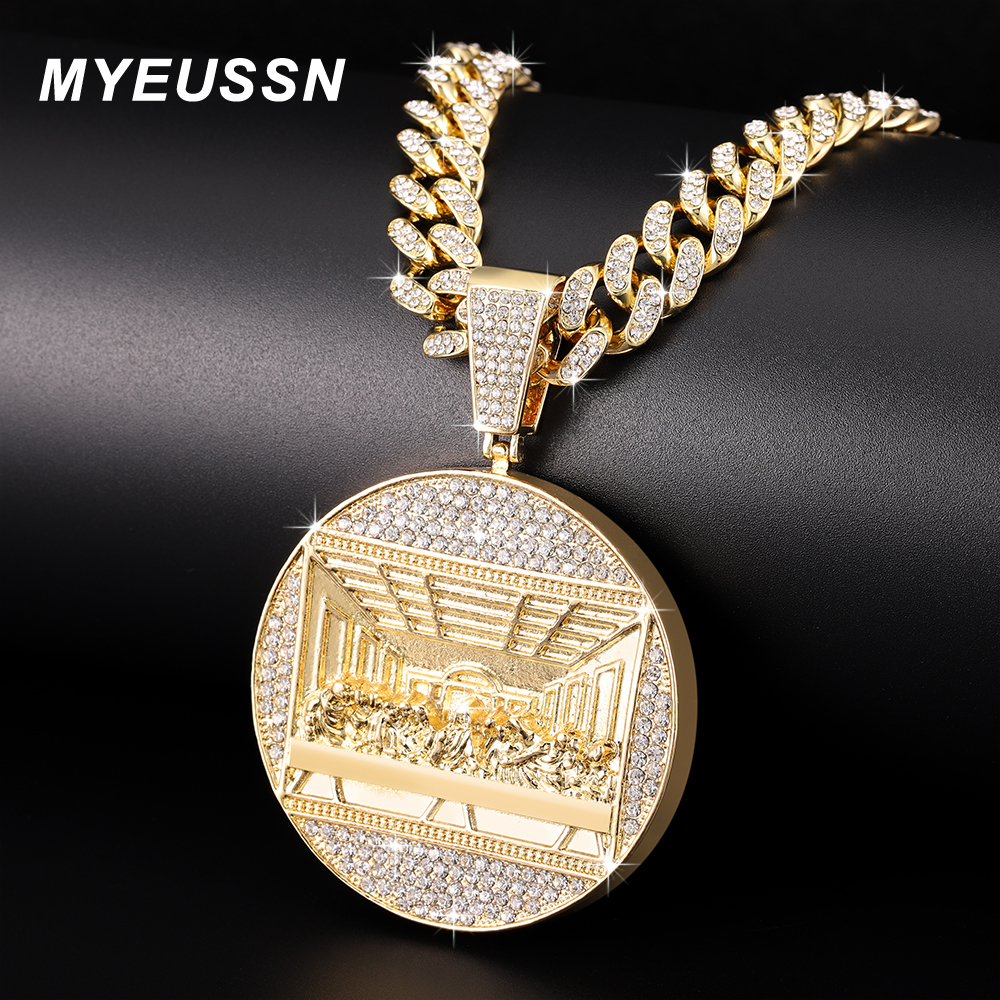Pendant Necklaces Last Supper Big Jesus Iced Out Bling Zircon Gold Color Charm Necklace Fashion For Men Fathers Day Gift Hip Hop Jewelry 230506