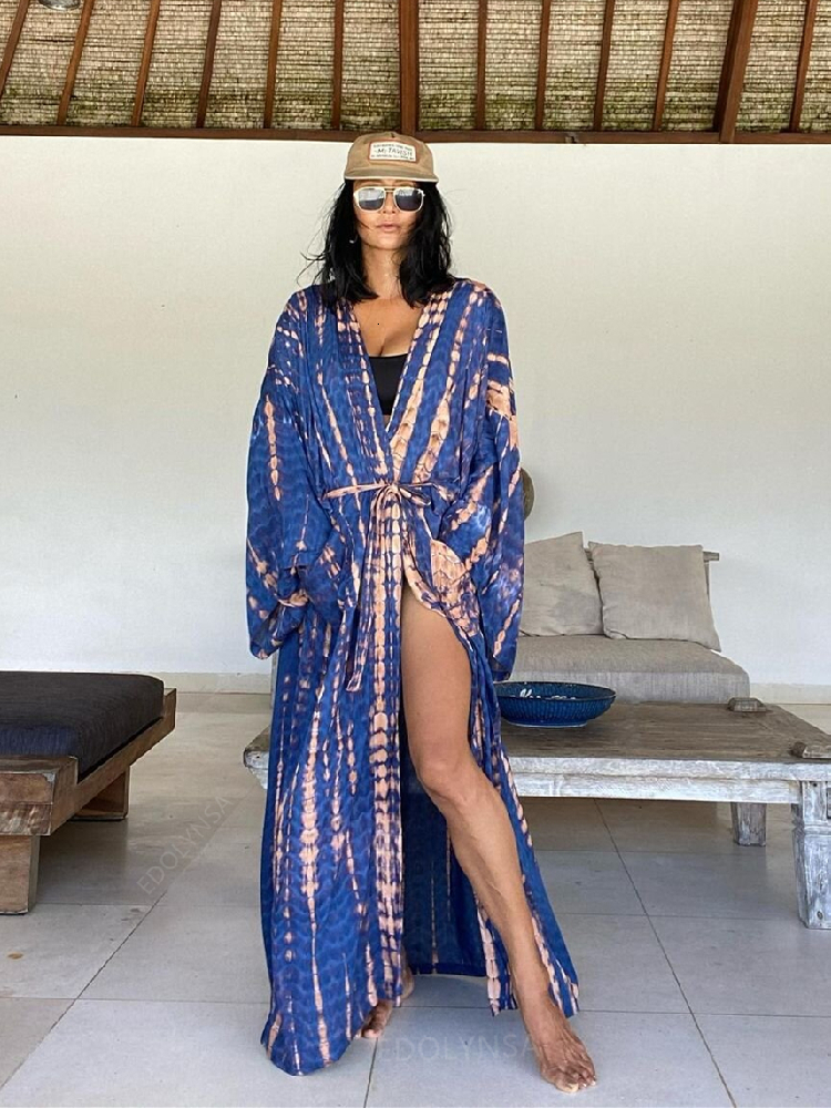 Women's Swimwear 2023 Bikini Coverups Black Retro Striped Self Belted Women Summer Clothing Kimono Dress Beach Wear Swim Suit Cover Up Q1225 2305