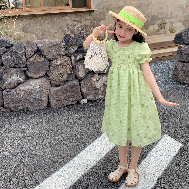 Family Matching Outfits Kids Girls Smocked Dress Women Smock Clothes Parent-Child Matching Clothing Elegant Mother Daughter Matching Dressess Korean 2