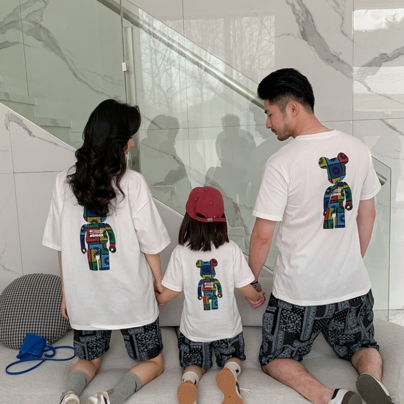 Family Matching Outfits Simple T-shirts for Families Parents and Children Carton Bear Printed Tees Summer Family Matching Outfits Kids Casual Wears 23
