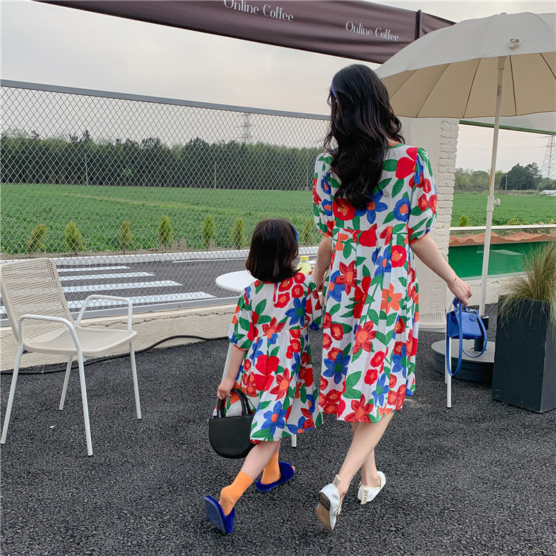 Family Matching Outfits Mother And Daughter Dress Summer Parent-Child Matching Floral Pattern Dresses For Women Clothing Baby Girls Clothes Robe 23050