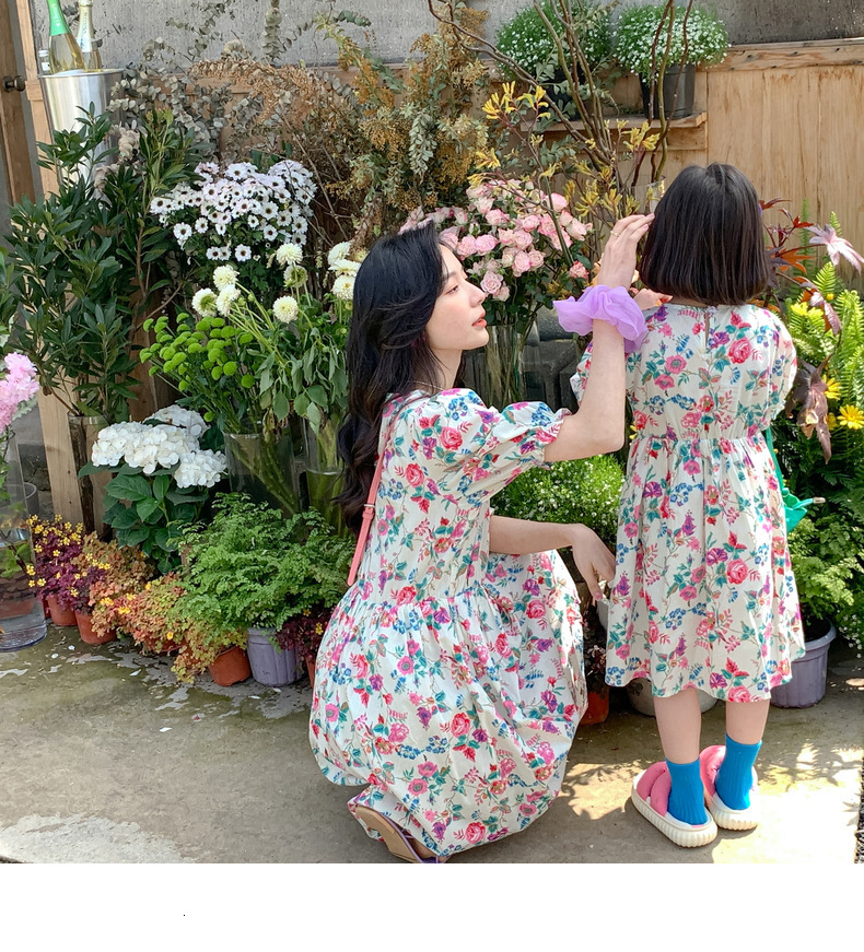 Family Matching Outfits Mom And Baby Dress For Mother And Daughter Matching Outfit Parent-Child Pair Look Girls And Women Floral Dresses Kids Clothing