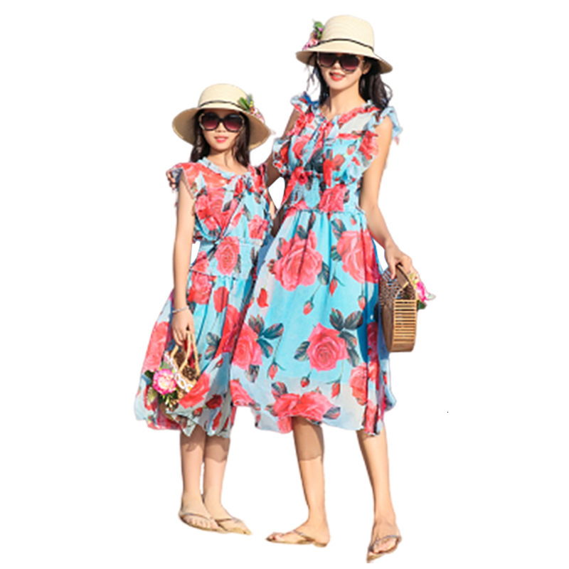 Family Matching Outfits Seaside Parent-child Clothes Summer Beach Holiday Dress Mother and Daughter Clothes Top Dress Mother and Child Clothes Dress 2