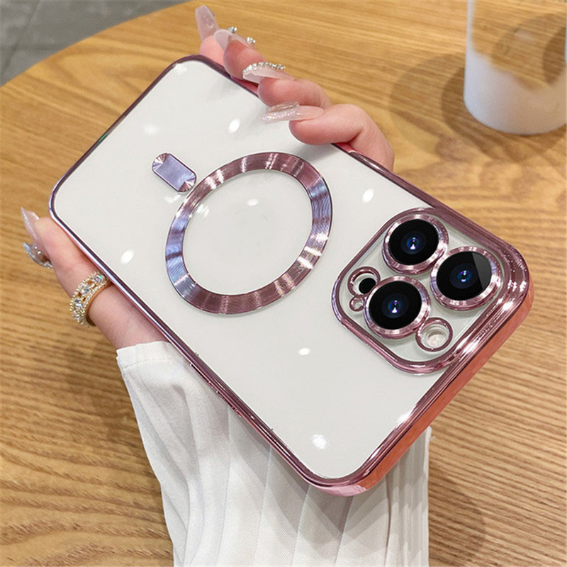 Luxury Plating Magnetic Cases For Magsafe Wireless Charger Soft TPU Shockproof With Camera Lens Film Protector for iPhone 16E 16 15 14 13 12 11 Pro Ma
