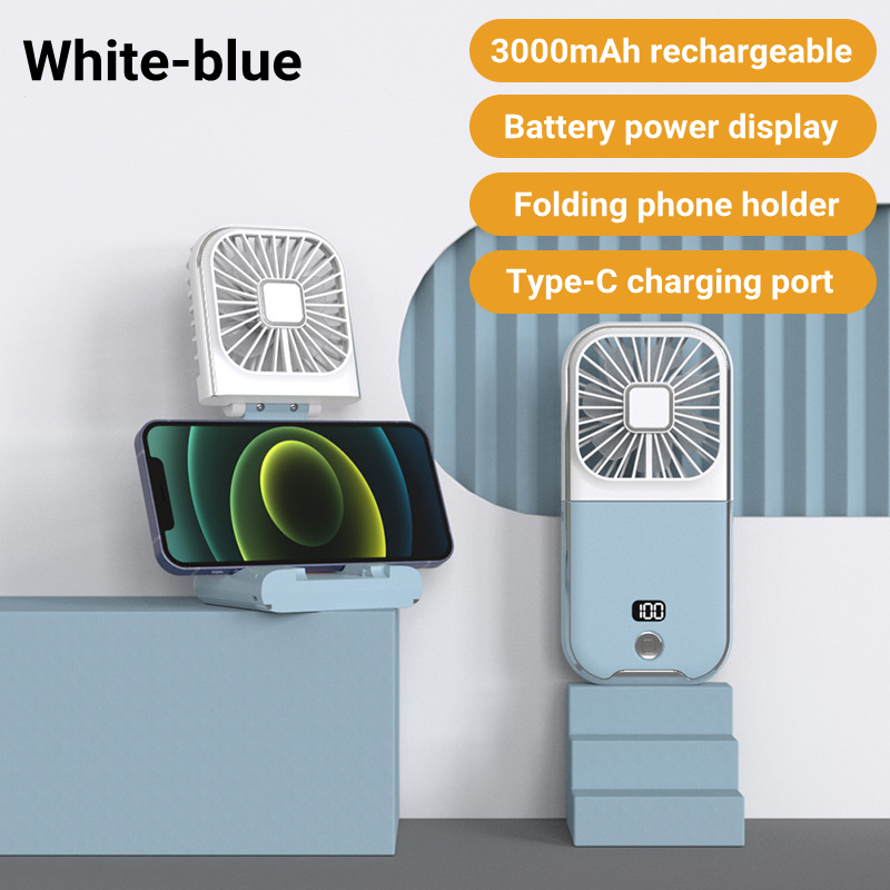 Handheld Fan Foldable Hanging Neck Fan Small Fan with Phone Stand Power Bank Function USB Charging 3000mAh Cooling Fan Digital display For Home Office