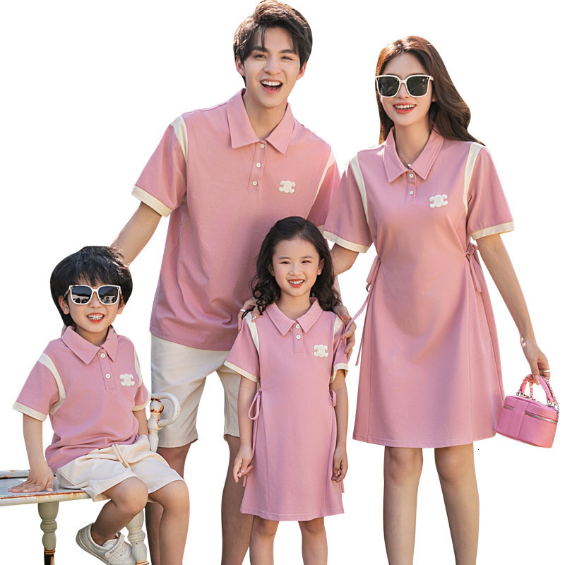Family Matching Outfits Josaywin Mother Kid Family Clothing Sets Daughter Father Polo T-shirt Family Look Outfits Parent-child Wear Summer Clothing Se