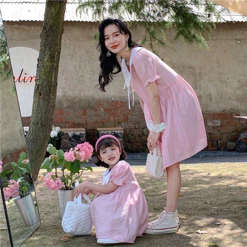 Family Matching Outfits Same Mom Daughter Dresses Parent-Child Matching Summer Dress Women Clothing Girl Clothes Korea Mommy And Me Matching Robe 2305
