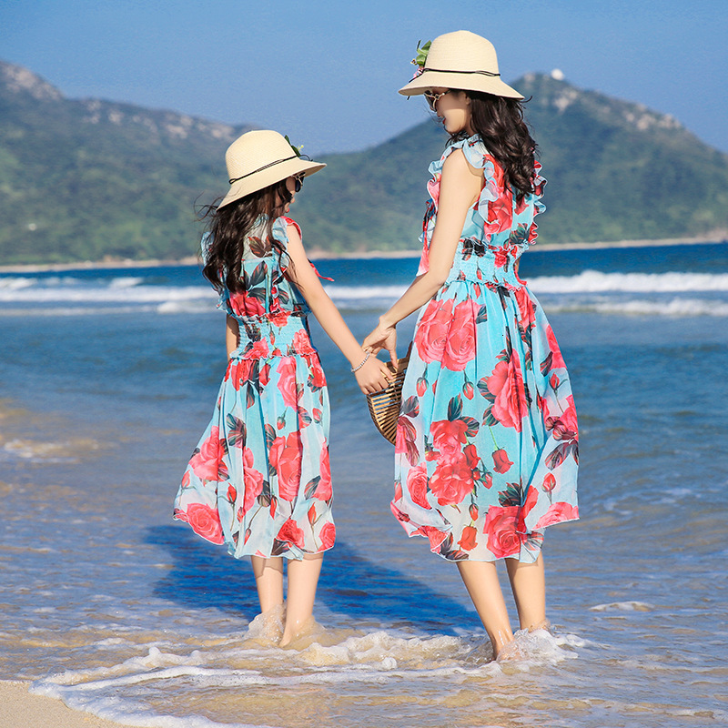 Family Matching Outfits Seaside Parent-child Clothes Summer Beach Holiday Dress Mother and Daughter Clothes Top Dress Mother and Child Clothes Dress 2