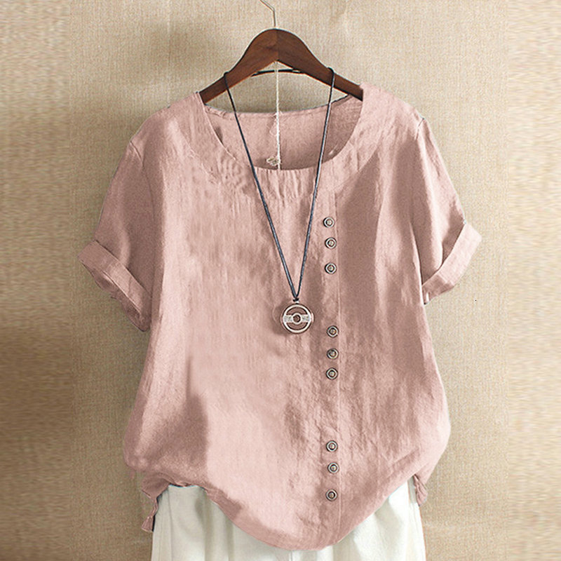 Women's Blouses Shirts Gothic Woman Clothing Summer Office Lady Big Size Tunic Cotton Linen Baggy Blouse Casual Short Sleeve Print Shirt Blouse 2