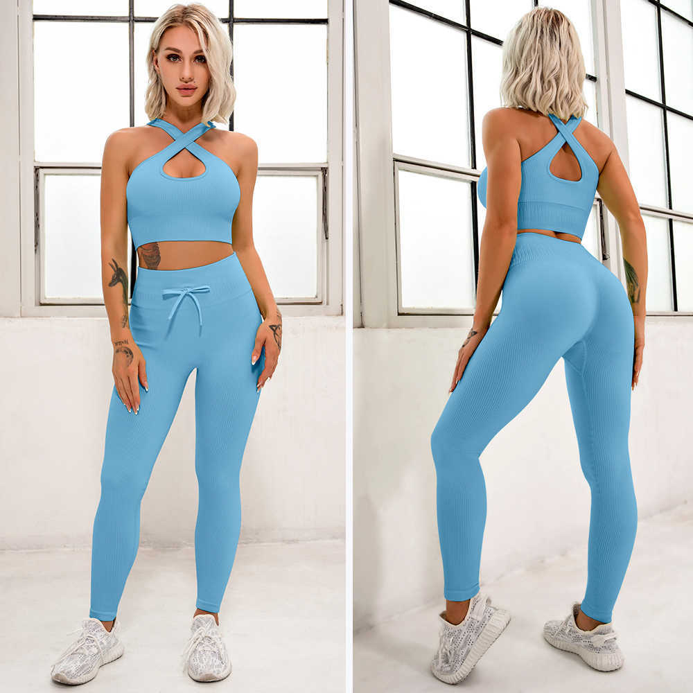 Women's Tracksuits LZYVOO Yoga Seamless Fitness Gym Leggings Women Tracksuit Skinny Stretch Push Up Pants Sets Sexy Summer Fashion Y2K Set 2Pcs P