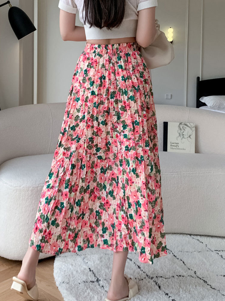 Skirts TIGENA Beautiful Floral Print Midi Skirt for Women Summer Korean Aesthetic Boho Holiday A Line High Waist Long Skirt Female 230506