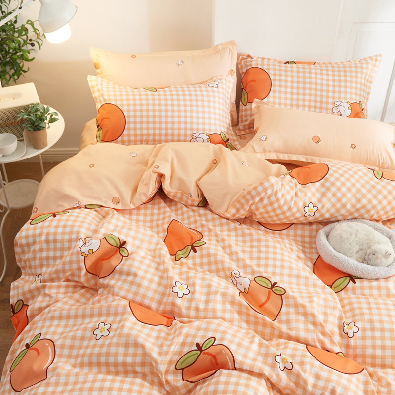 Bedding sets 3/4pcs Kawaii Bedding Sets Cute Peach Bed Sheet Set With Pillow Cover For Girl Bedding Set Twin Full Queen King Size Duvet Cover 230506