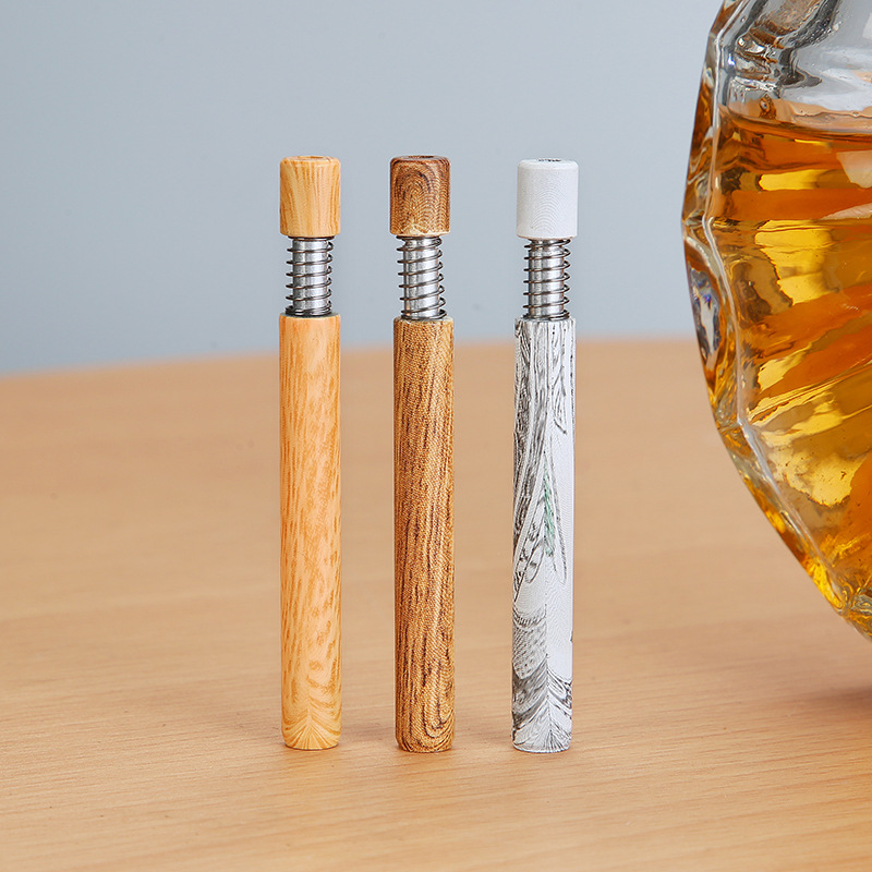 Wooden Grain Metal Pipe Press Spring Straight Pipe Household Smoking Accessories