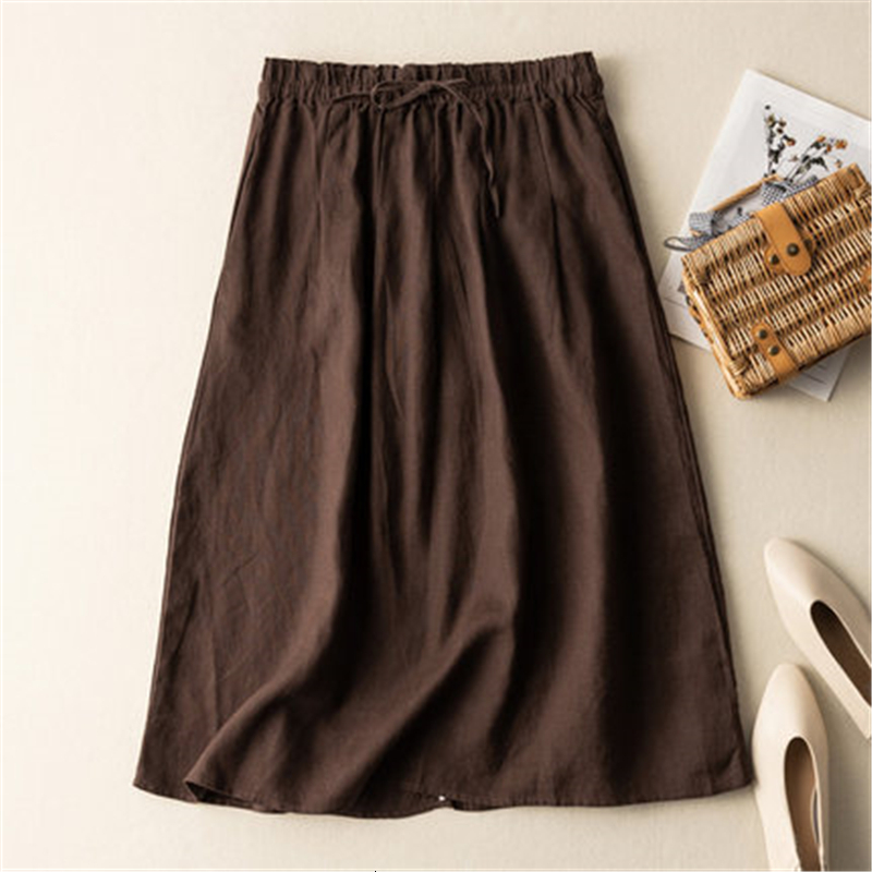 Skirts Limiguyue Midi Cotton Linen Skirt Women Loose Lace-up Summer Straight Skirts Literary High Waist Retro Casual Skirts Simple J422 230506