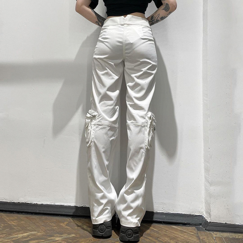 Women's Pants Casual Trousers Solid Fashion Streetwear Pockets Wide Leg High Waist Straight Y2k Denim Hop Street Style 230506